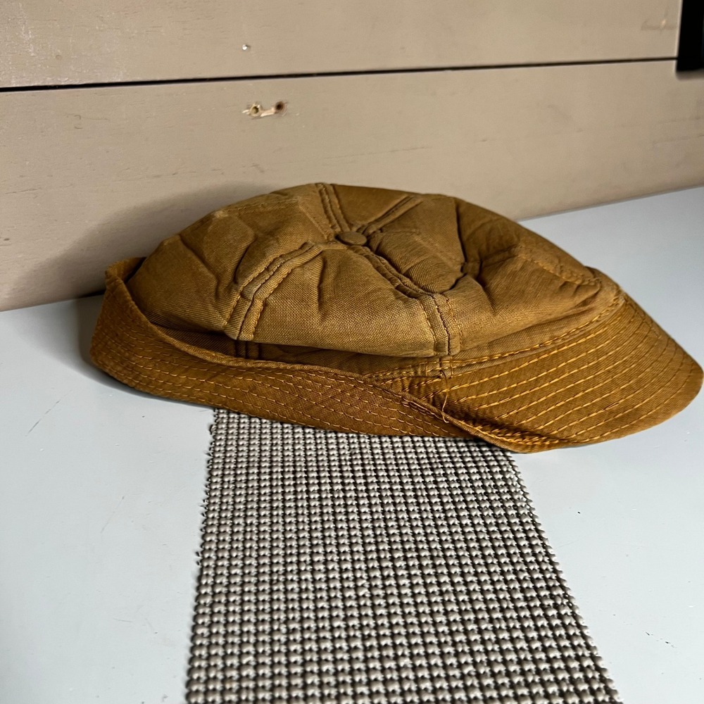 Vintage Canvas Hunting Hat Ear Flap Cap Brown Workwear Outdoor Sporting Gear